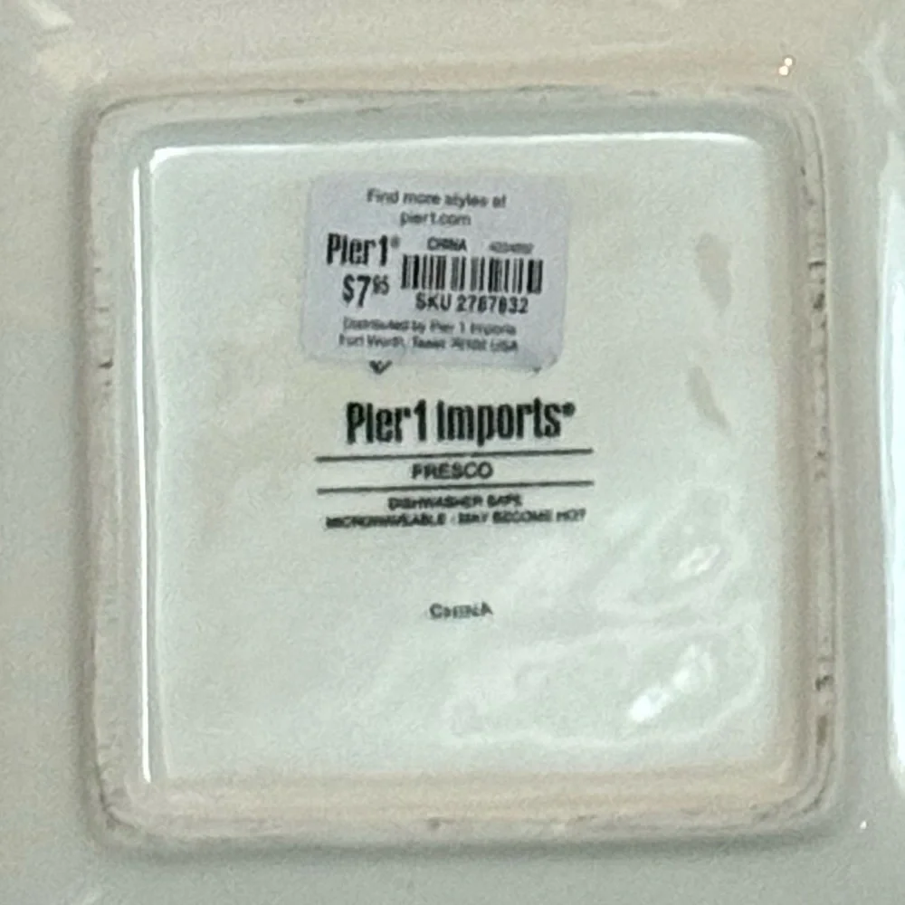 Pier 1 Imports NWT Set of 4 Square Cocktail Vegetable Design Ceramic Plates